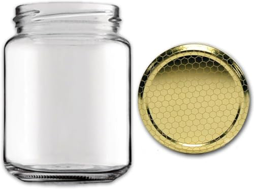VASETTO in vetro per MIELE 500 g -390 ml - Conf. da 12 pezzi - Vaso per confetture e conserve Alveare da 500gr - Vasetti per apicoltori da 500gr - Vaso per miele compreso di tappi alveare
