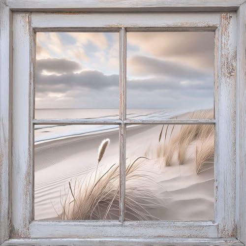 artissimo Bild aus Glas 50x50 cm Strand und Meer AG5594A – modernes Glasbild Wandbild Quadratisch, Wanddeko Wohnzimmer, Dünen Strandlandschaft maritim