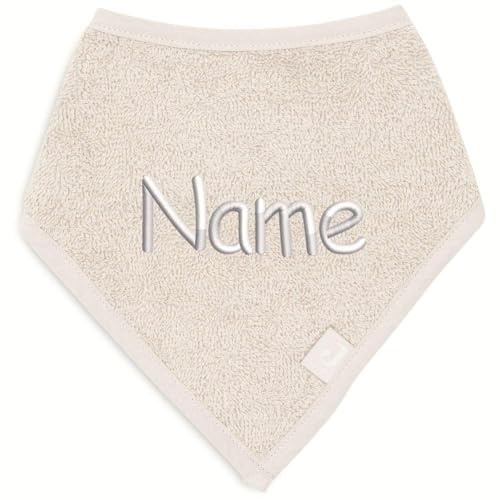 Personalisiertes Baby Halstuch aus Frottee Baumwolle mit Name bestickt Einheitsgröße beige