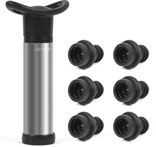 LIGTMAR Wine Saver Pump with 6 Vacuum Wine Stoppers Wine Bottle Preserver