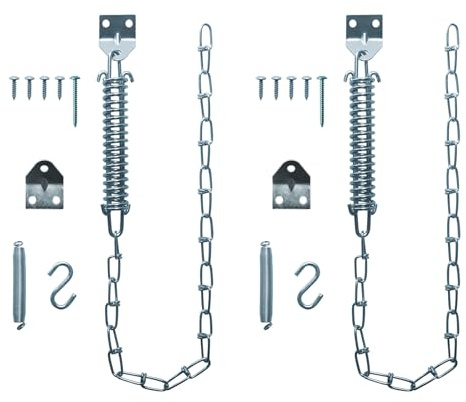 Screen Door Chain and Spring, Door Stopper Chain to Protect Doors, Windproof Chains to Protect Windows（2-Pack）