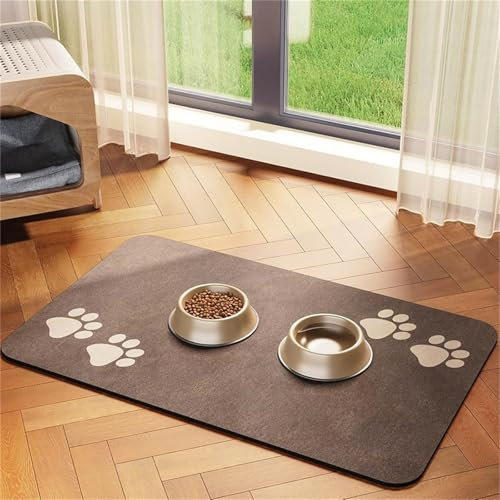 Hearda Futtermatte Hund rutschfest, Napfunterlage Hund Saugfähig Katzen Futternapf Unterlage Schnelltrocknend Unterlage Katzennapf Futternapf Matte (60x90cm,Braun F)