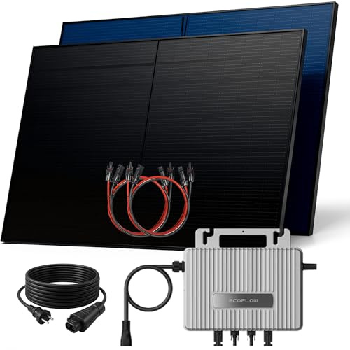 SUNNIVA® 1000W Balkonkraftwerk BIFAZIAL FULLBLACK komplett Steckdose Ecoflow 800W Wechselrichter, PV Solaranlage, 2x 500W Glas Solarmodule, inkl. 5m Kabel, Bluetooth WIFI, Komplettset