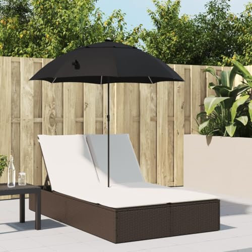 IKAYAA Doppelliege Outdoor 2 Personen Sonnenliege 2 Personen mit Sonnenschirm Doppel Gartenliege Wetterfest Liegestuhl Verstellbar Sonnenbett Loungebett Gartenbett mit Auflage-Braun-Typ 2