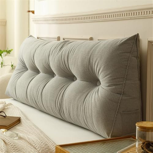 Keilkissen-Set mit Lendenstütze und Kopfteil, Lesekissen, dreieckiges Kissen für Bett, Sofa, waschbares Tagesbett-Kissen, Grau (120 x 40 x 12 cm)