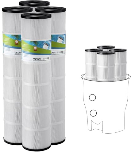 VEVOR Cartucho de Filtro para Piscina, Repuesto para Jacuzzi de 4 x 12,1 m², Filtro de Cartucho de Plisado Trilobal Seguro para Niños y Mascotas Compatible con Pentair CCP520, R173578, PCC130