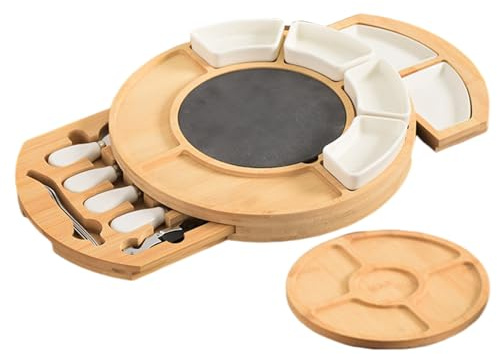 Generisch Cheese Board – Round Charcuterie Board Set – Sausage Board and Accessories, Serving Plate Bowl, Built-in Drawer Cheese Plate for Christmas, Family , Wedding and