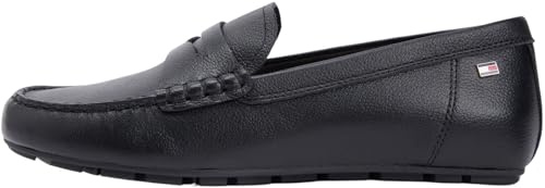 Tommy Hilfiger Mocasines de Cuero con Bandera para Mujer, FW0FW09350, Color Negro (Negro), Talla 6