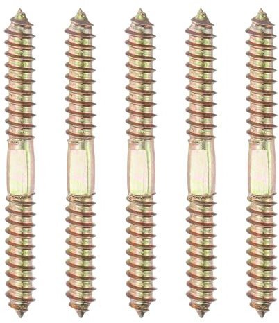 sourcing map 5 Pcs Double Ended Screws, M10 x 100 mm Carbon Steel Hanger Bolts, Self-Tapping Wood Dowel Screws for Wood Joint Furniture, Color Zinc