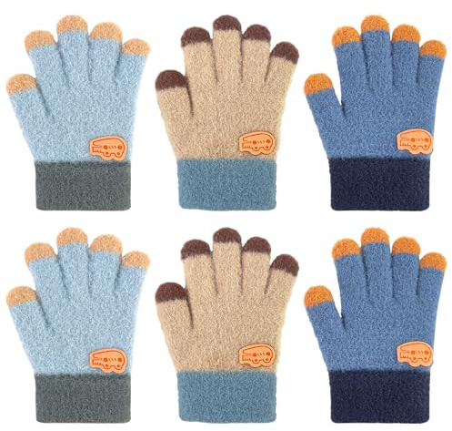 Migliore Wear 3 Paar Kinder Handschuhe Winter, Fleece Thermohandschuhe Warme Winterhandschuhe für 2-10 Jahre Jungen Mädchen