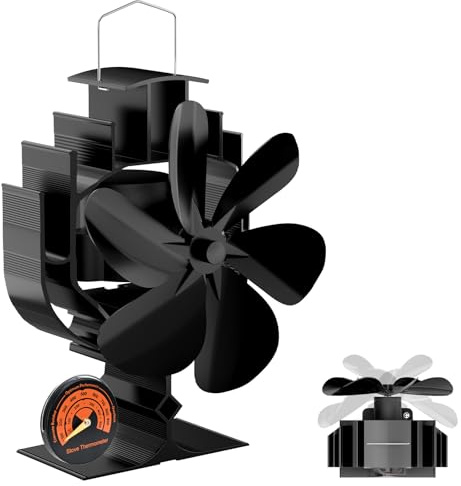 Gisam Oscillating Wood Stove Fan Fireplace Fan with Heat Powered Stove Fan Mounted Accessories and Wood Stove Magnetic Thermometer