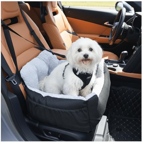 Oiilores Dog Car Seat for Small Dogs,Washable Pet Booster Seats for Car with Clip-On Safty Leash, Reversible Puppy Carseat with Storage Pockets, Travel Carrier Bed for Dogs Under 25 lbs, Grey