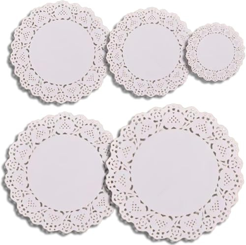 BetterJonny 250 Stück Papierdeckchen, Weißes Spitzenpapier, runde Tortendeckchen für Tische, Teller, Kuchen, Desserts und Bastelarbeiten(4.5″/5.5″/6.5″/7.5″/8.5″)