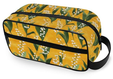 tplaotee Sweet Lily Of The Valley Flower Gold Portable Makeup Bags with hanging hook Large Capacity Travel Cosmetic Bag Travel-Size Accessories