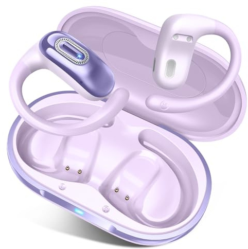 Open Ear Ecouteurs sans Fil, 2026 Écouteurs Bluetooth 5.4, HiFi Stéréo, 58H d'Autonomie, Contrôle Tactile Oreillette sans Fil, Appels Clairs avec ENC Mic, IPX7 Étanche Headphones pour Sport, Violet