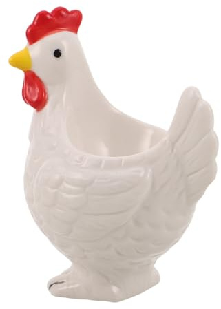 PRETYZOOM Coquetier en Céramique de Poule Blanc, Porte-œufs Stable et Anti-roulis pour Collection et Fêtes de Pâques, Décoration Vintage et Créative