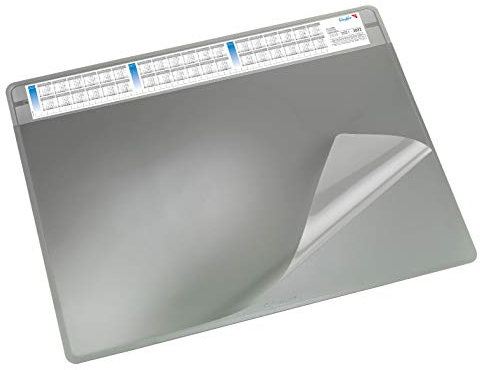 Läufer 47653 Durella Soft Schreibtischunterlage mit transparenter Auflage und Kalender, rutschfeste Schreibunterlage, Zubehör für Schreibtisch, 50 x 65 cm, grau