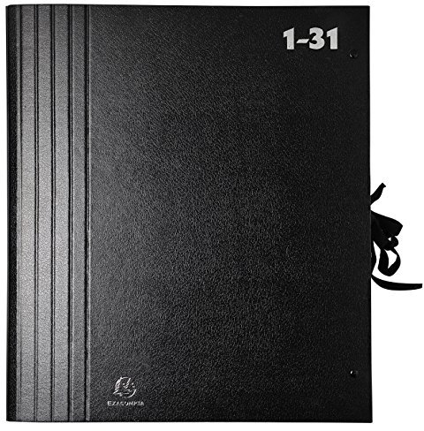 Exacompta 61650B Premium Fächermappe verschließbar für DIN A4 31 Fächer 1-31 stabiler Einband vorgedruckte Taben perfekt zur Aufbewahrung Ihrer Dokumente Ordnungsmappe schwarz
