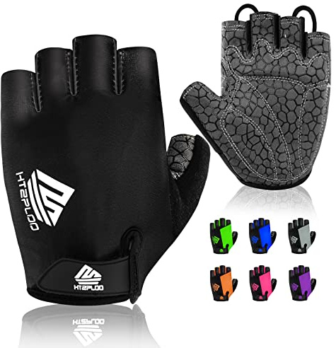 HTZPLOO Bike Gloves - Cycling Biking Gloves for Men Women with Anti-Slip Shock-Absorbing Pad, Light Weight, Nice Fit, Half Finger (Black, X-Large)