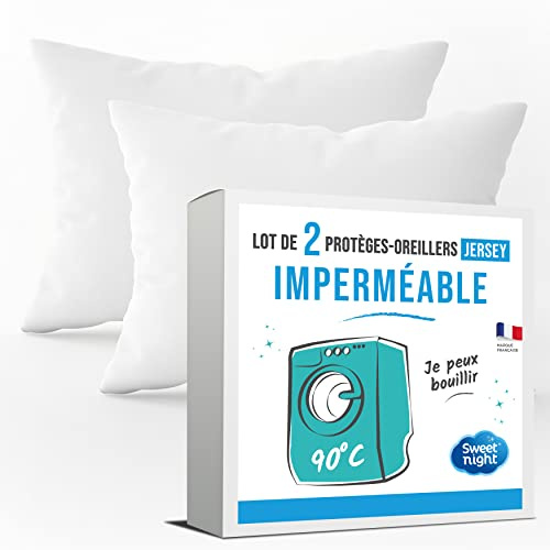 SWEET NIGHT - Set di 2 copricuscini Impermeabili 50x70 cm | Lenzuolo Impermeabile e microtraspirante | Morbido e Silenzioso | Lavabile a 90°C | Chiusura a Cerniera