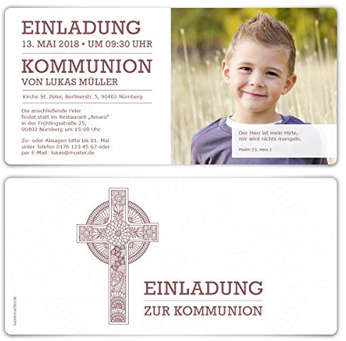 100 x Kommunion Einladungskarten Kommunionseinladungen Kommunionskarten - Keltisches Kreuz