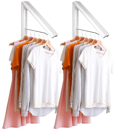 InstaHanger Clothes Drying Rack - Wall Mounted Laundry Drying Rack for Small Spaces - Wall-Mounted Clothes Racks Holds Up to 60 lbs - Space Saving Collapsible Laundry Hanger for Storage - Pack of 2