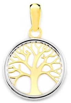 Monde Petit Anhänger Damen & Kinder Baum des Lebens - Bicolor 9 Karat (375) - Geschenkbox - Garantiezertifikat
