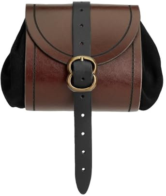 Andracor - Zweifarbige Gürteltasche Streuner - Geräumige Seitentasche aus Leder mit floraler Schnalle - Braun Grün Rot Schwarz - Zubehör für LARP Mittelalter Wikinger & Steampunk