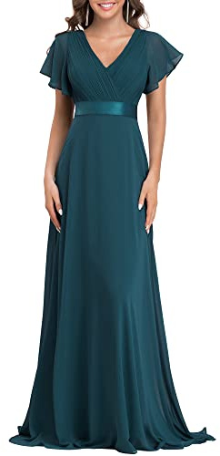 Ever-Pretty Vestiti da Cerimonia da Donna Alta Elasticità Scollo a V Linea ad A con Spacco Stile Impero 09890