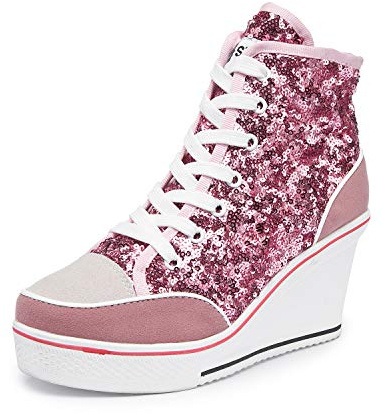 Baskets Compensées Femme 35-43 EU Baskets Basses de Sport Fitness Talon Compensé Chaussures avec Compensation Intérieure Femme Baskets Basses Sport Fitness Sneakers Compensées