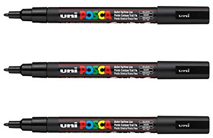 POSCA - 3 Marqueurs Noirs PC3M - Pointe Conique Fine - Marqueur Acrylique Peinture à Base d'Eau et Pigments - Mitsubishi Pencil - Tout Support