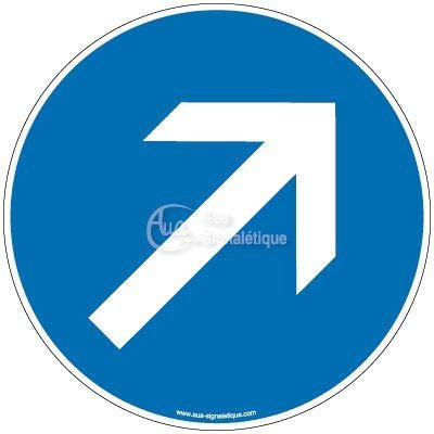 AUA SIGNALETIQUE - Panneau Sens obligatoire Haut Droite - Ø 200 mm, Aluminium Dibond 3mm