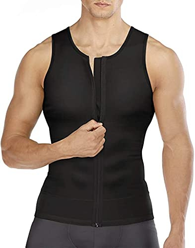 Bingrong Compression Shirts for Men Undershirts Slimming Body Shaper Waist Trainer Tank Top Vest with Zipper (Black, XXXX-Large)