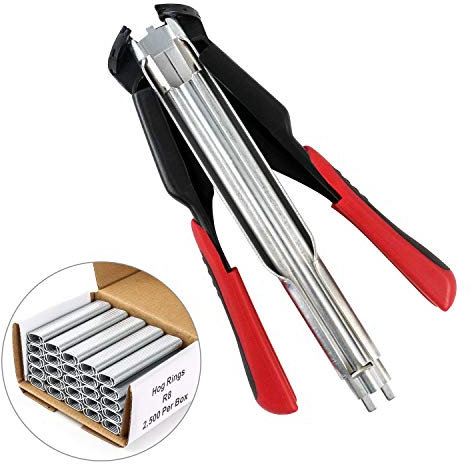 QWORK® Hog Ring Zange Kit, Automatische Zaun Zange mit 2500 Stück Hog Ringe für Tierzaunmatratzen, Auto kissen, Pet Käfige