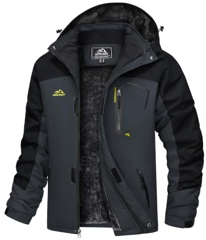 TACVASEN Herren Winter Wasserdichte Winddichte Winterjacke Warme Fleece-Futter Ski Regenmantel mit Kapuze