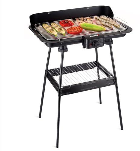 Korona 46221 - Barbecue elettrico con griglia XXL (51 x 30 cm), 2200 Watt, protezione dal vento, spia di controllo, interruttore di sicurezza, regolazione continua della temperatura