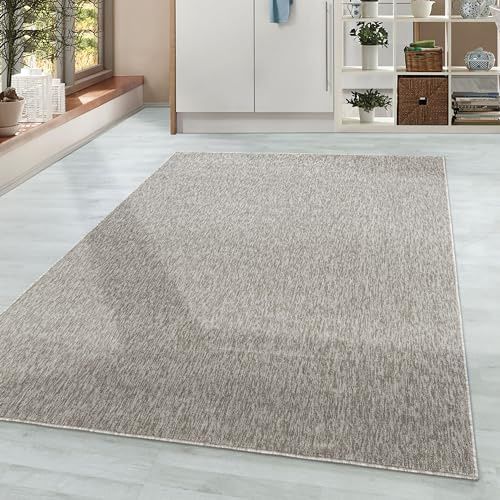 HomebyHome Teppich 140x200 cm Beige, Einfarbiger Kurzflor Schlingenteppich für Wohnzimmer, Schlafzimmer oder Essbereich, Modern, weich & strapazierfähig