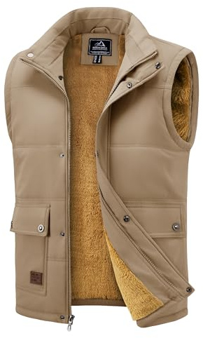 MAGCOMSEN Mens Fleece Vest Winter Insulated Vest Fur Vests Fleece Vests Quilted Vest Thick Snow Vest Sleeveless Pad Vest Ski Internal Sherpa Vest Puffer Vest