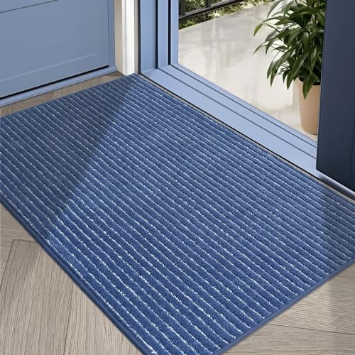 COSY HOMEER Indoor Door Mat Floor Mats Dirt Trapper Wet Shoes and Paws, Front Door Outside Entry Welcome Outdoor Entrance Dog Cat Mat, Anti Slip Washable, 32x48,Blue