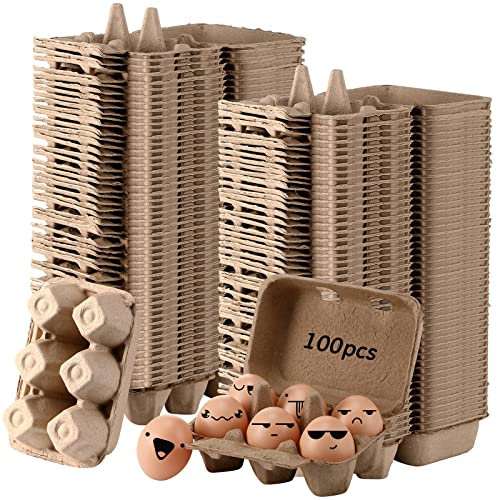 100 Stück Eierkartons für Hühnereier, 6 Stück, Zellstoff-Eierkarton, Bulk-Faser, Eierschalenhalter, wiederverwendbare Papier-Eieraufbewahrungsbehälter für Familie, Küche, Bauernhof, Picknick, Reisen