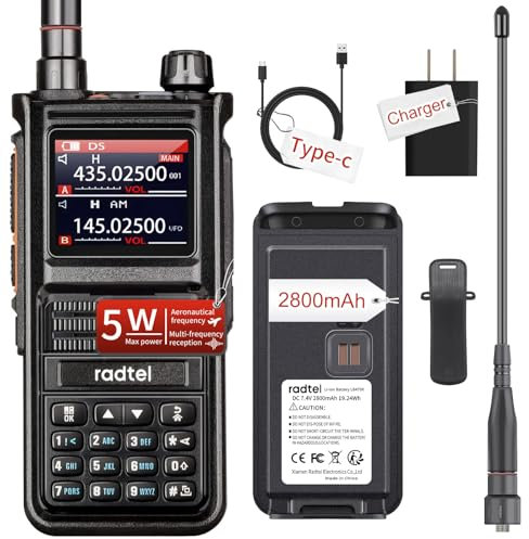 Radtel RT-470X Tri-Band Ham Radio 256CH Aviation Air Band Radio NOAA Police Scanner Marine Walkie Talkies Long Range Handheld Transceiver USB-C, Wireless Copy Frequency (Standard)