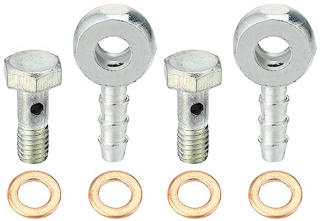 A ABSOPRO 4 Stück Hohlschraube M6x1 Bremse Banjo Metall Für Bremssystem | Silber & Kupfer, Adapter 29x15mm, Schraube 20x11mm, Unterlegscheibe 10x6mm, Einfache Installation