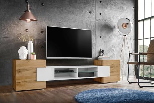 Komodee Meuble TV Merano Wotan/Blanc/Wotan 230x52,5x35 cm
