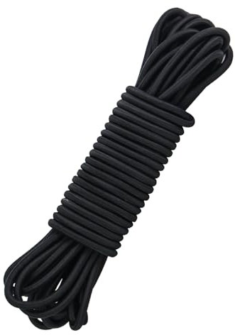 Corda Elastica Resistente 5 mm X 12 m, Nero Corde Elastiche Cordino Elastico Cavo Elastico per Bagagli, Campeggio, Kayak, Lacci per Scarpe, Artigianato, Progetti Fai Da Te (Nero, 5MM X 12M)