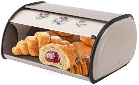Bread Bins Metal Bread Box Roll Top Door Bread Storage Cute Pattern Countertop Bread Containers for Household Bakery Housewarming Gift 34.5cm X 23cm X 14.5cm