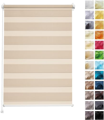 Rettika Doppelrollo Klemmfix ohne Bohren – Sandstrand – Breite 40 cm, Höhe 120 cm – Duo Rollo für Innenräume, Sichtschutz Fensterrollo mit Lichtregulierung
