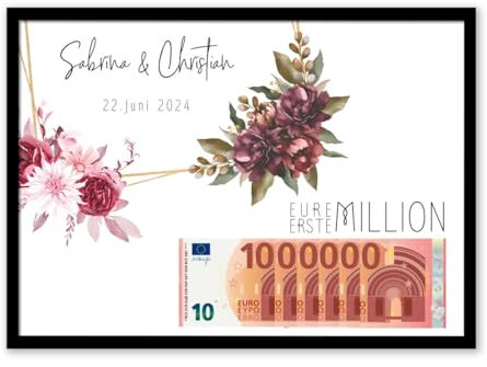 Personalisiertes Geldgeschenk Hochzeit — Hochzeitsgeschenke für Brautpaar – Hochzeitsgeschenk Geld – Gastgeschenke Hochzeit Geldgeschenke Verpackung als Eure erste Million | Just Married Deko