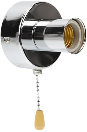 Housoutil Portalámparas De Pared E27 Con Cadena De Tracción Cromada 50 Cm, Interruptor De Tiro Duradero Para Lámpara De Techo y Aplique De Pared, Accesorio Práctico y Retro Para Hogar y Comercio