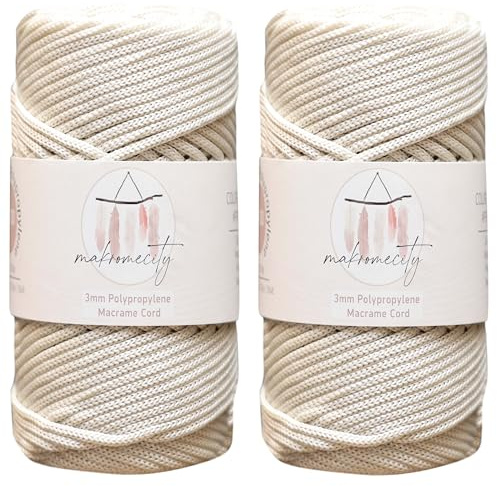 Makromecity 2 Strang Makramee Garn 3mm x 120m Naturel Premium Polyester Makramee Schnur Polypropylene Basteln für Wandbehänge Umhängetasche Handtasche Runner Schnullerkette Platzteller