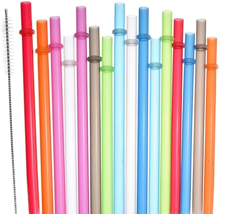 YAOSHENG Reusable Straws with 1 Brushes,Long Hard Plastic Drinking Straws, Transparent Replacement Straws for 16OZ-32 OZ Tumblers (Composite Color, 23cm/ 9.06in 12+1 Straw Brush)